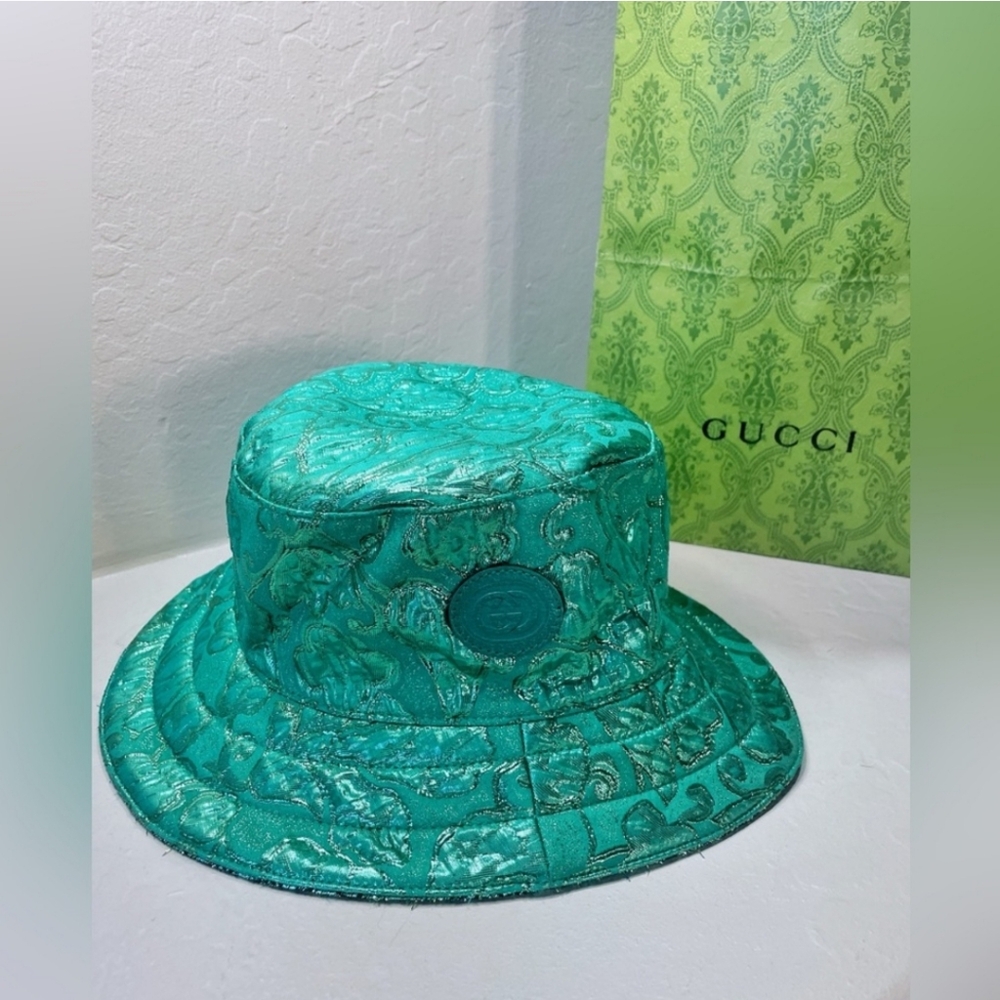 NWT Gucci Metallic Reversable Iridescent Green GG Bucket Hat Size Large - Picture 5 of 12